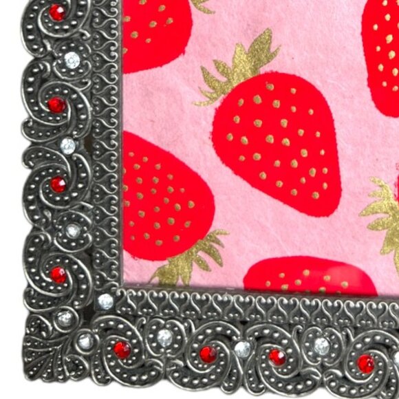 PIER 1 Beaded Metal Picture Frame Silver Red Filigree Wall Tabletop 5x7 - Picture 10 of 11